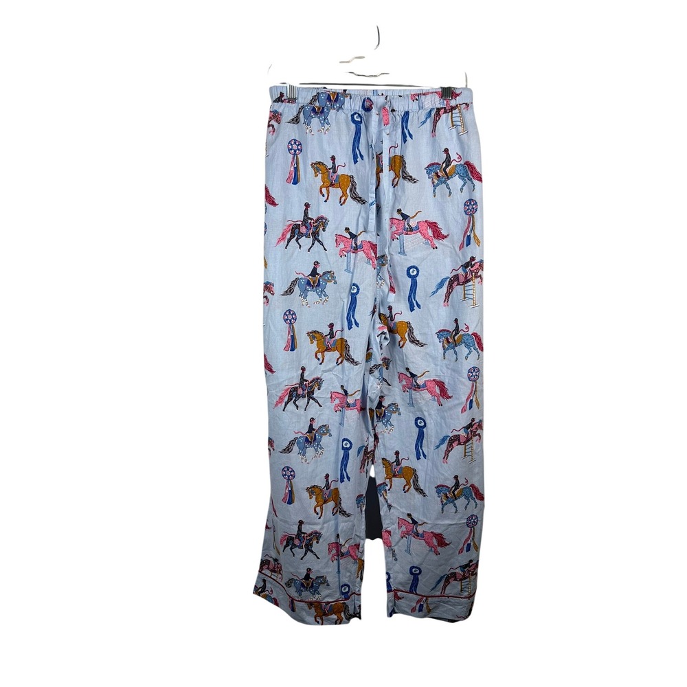 Printfresh Pajama Pants Women 4X Blue Horse Monkey Equestrian Cotton Very Good